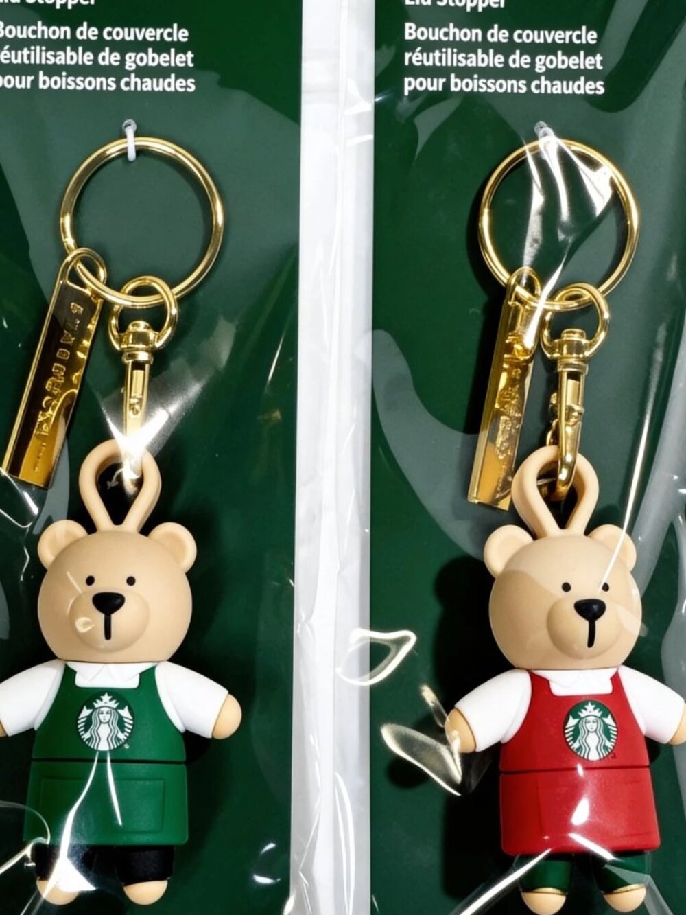 NWT 2  Starbucks  Apron Bearista Bears Reusable Hot Cup Lid Stopper Keychains